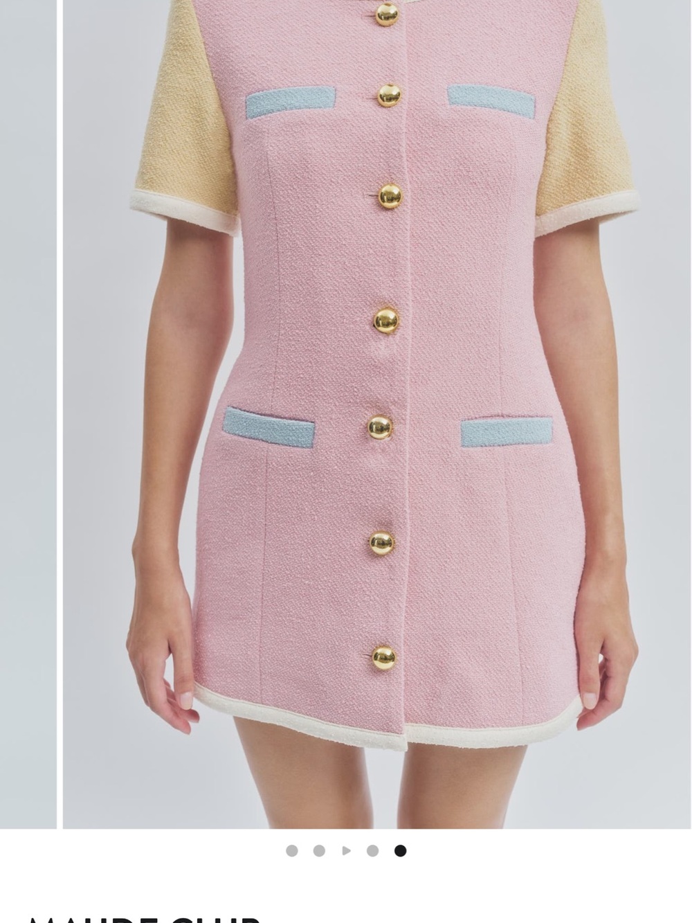 Maude Pastel Pink & Yellow Mini Dress with Blue Trim